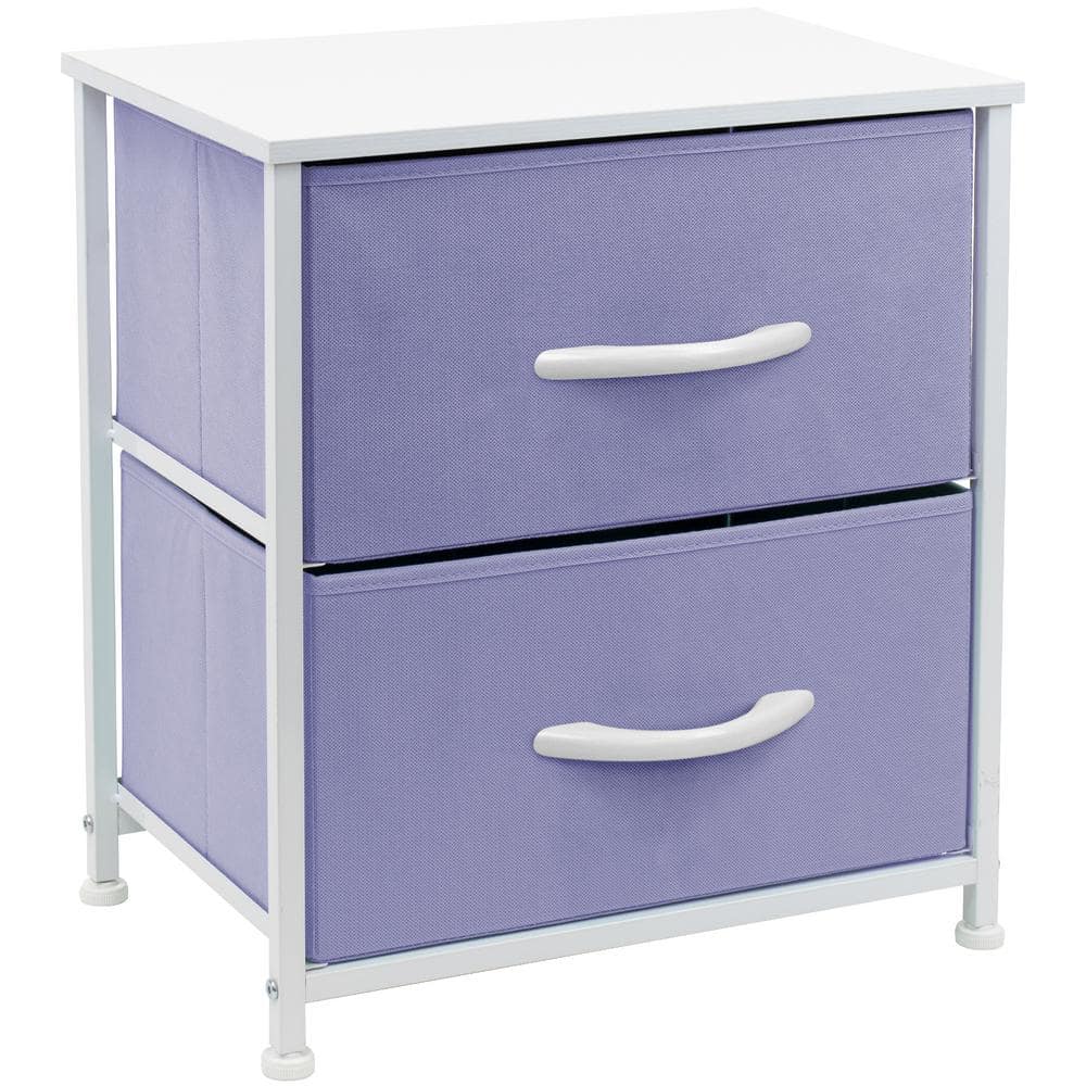 Purple and White Fabric 2-Drawer Nightstand with Steel Frame