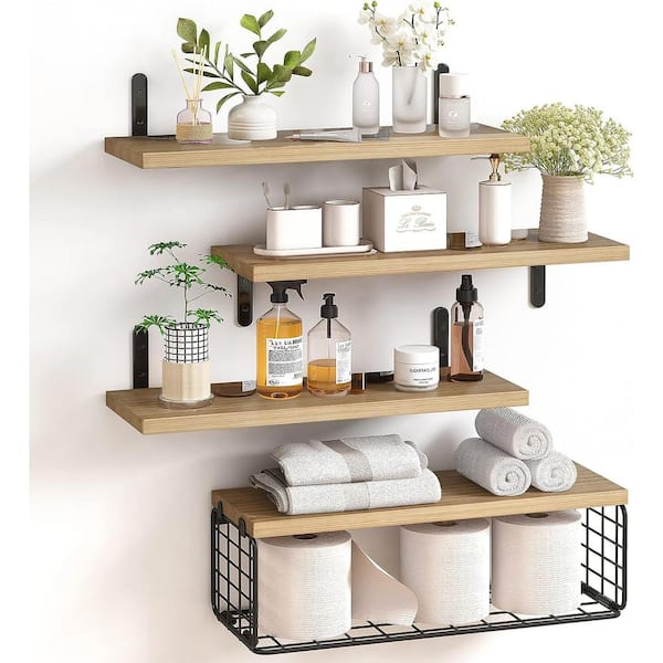 Cubilan 15.7 in. W x 5.9 in. D x 0.6 in. H Rustic Brown Wood Decorative Wall Shelf