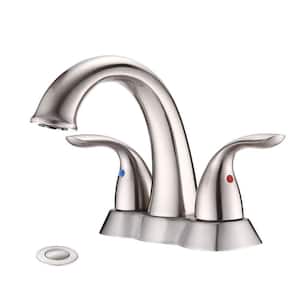 Freek 4 in. Centerset Double Handle Low-Arc Bathroom Faucet Combo Kit with Pop-Up Drain Assembly in Brushed Nickel