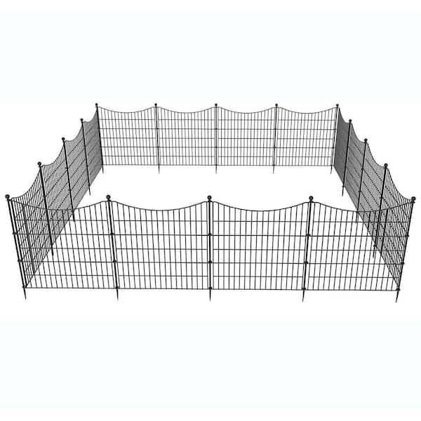 Decorative Garden Fence with Gate 32in High Rustproof Metal Temporary Animal Barrier 15 Panels 35.4ft Long