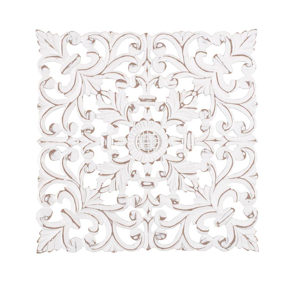Madeleine Home Bianci 15.5 in. x 15.5 in. Grey Medallion Wooden Wall Art/Sculptures, White