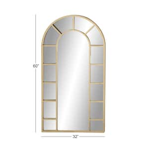 60 in. x 32 in. Window Pane Inspired Arched Framed Gold Wall Mirror with Arched Top