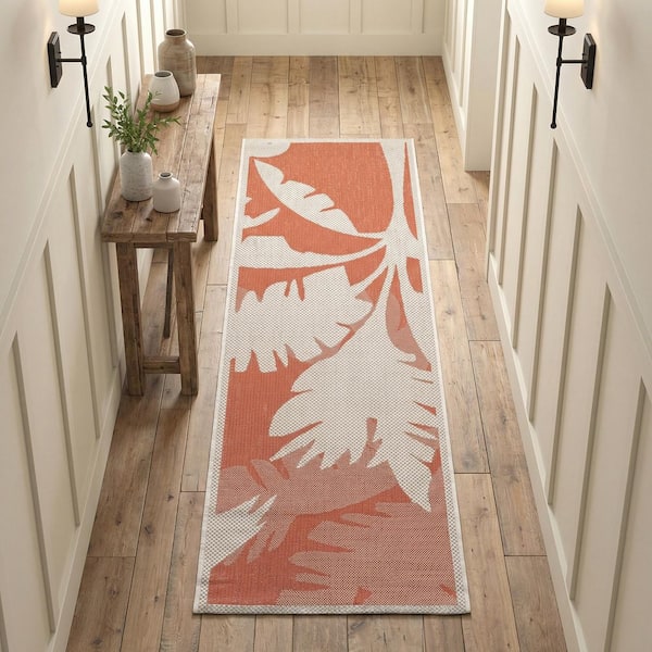 Monaco Coastal Flora Ivory-Orange 2 ft. x 8 ft. Indoor/Outdoor Runner Rug