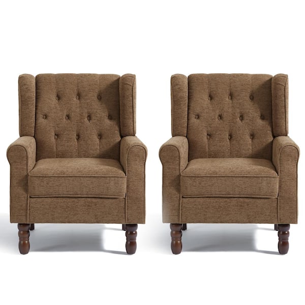 Uixe Brown Linen Button Tufted Design Accent Arm Chair (Set of 2