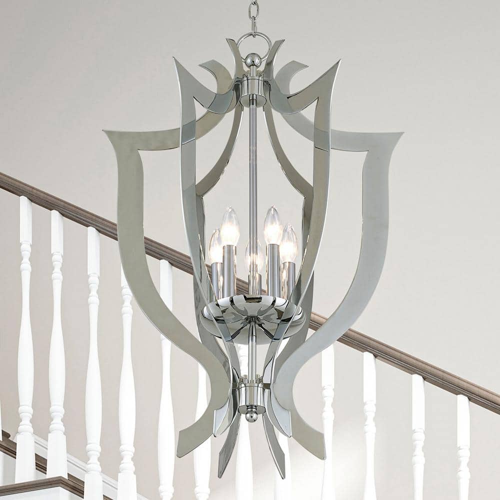 Polished Chrome 5-Light Candelabra Chandelier with Laser-Cut Design