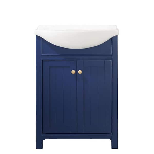 Design Element Marian 24 in. W x 17 in. D Bath Vanity in Blue with Porcelain Vanity Top in White with White Basin