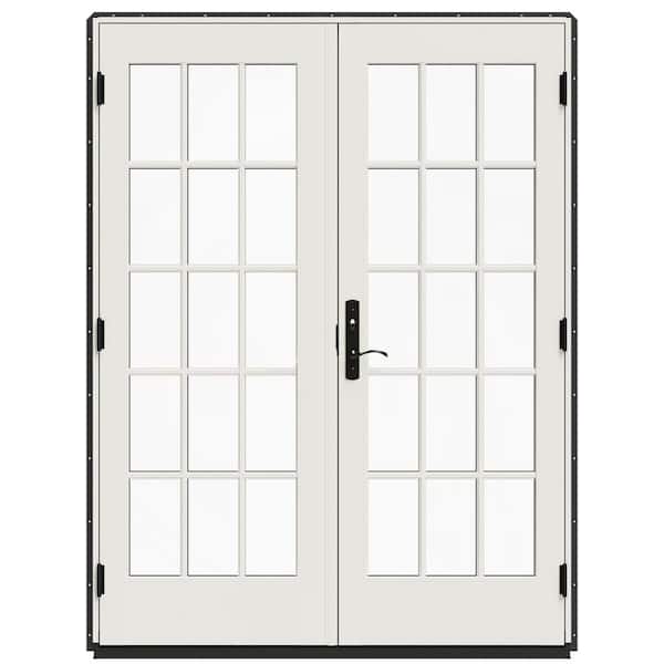 JELD-WEN 60 in. x 80 in. W-5500 Chestnut Bronze Clad Wood Left-Hand 15-Lite French Patio Door with White Paint Interior