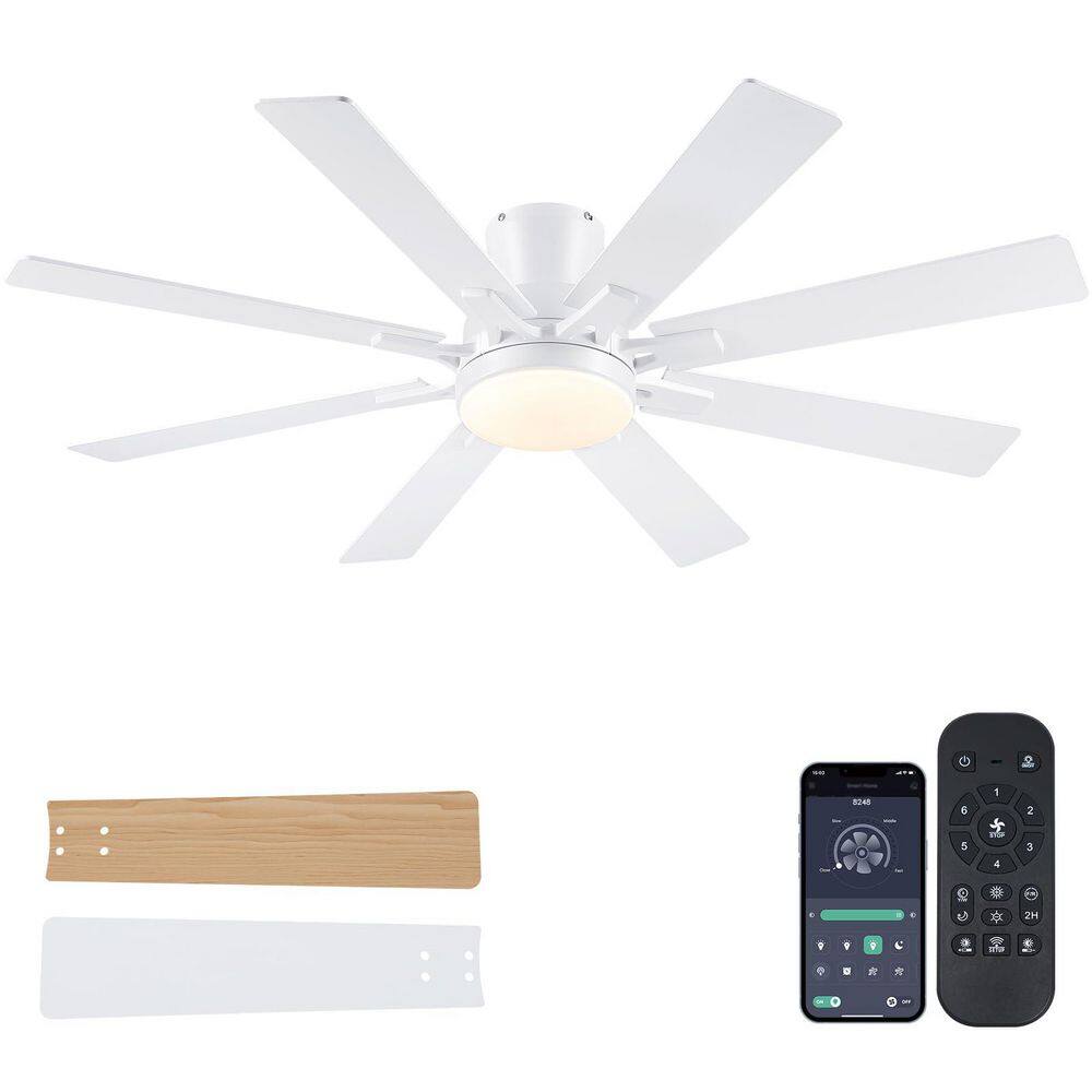 52 in. Indoor/Outdoor Modern Flush Mount White Ceiling Fan with Dimmable 3 Color LED Light and Remote/APP Control price history on PriceWatchPro