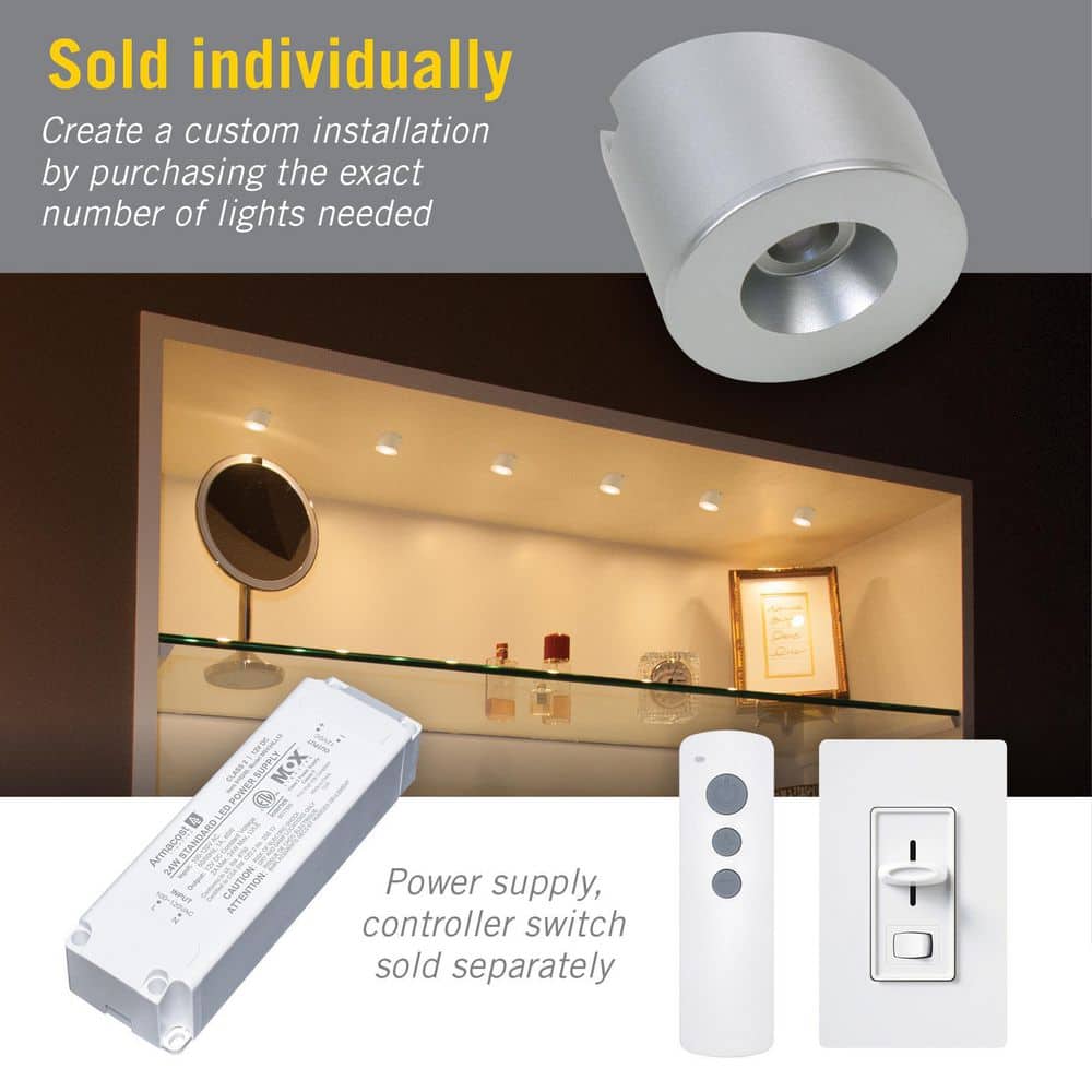 Angled Silver Aluminum Dimmable LED Under Cabinet Puck Light