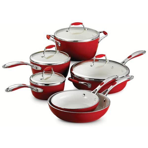 Tramontina Gourmet Ceramica Deluxe 10-Piece Aluminum Ceramic Nonstick Cookware Set in Metallic Red