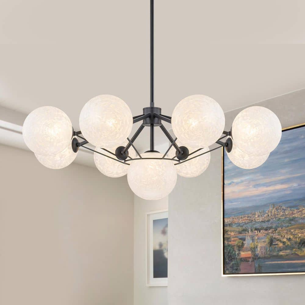 33 in. 9-Light Matte Black Chandelier with Ice Flower Glass Globe Shades price history on PriceWatchPro