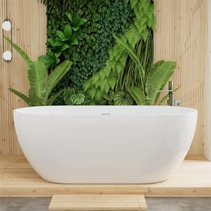 65 in. x 28.34 in. Acrylic Flatbottom Freestanding Soaking Bathtub with Center Drain in White