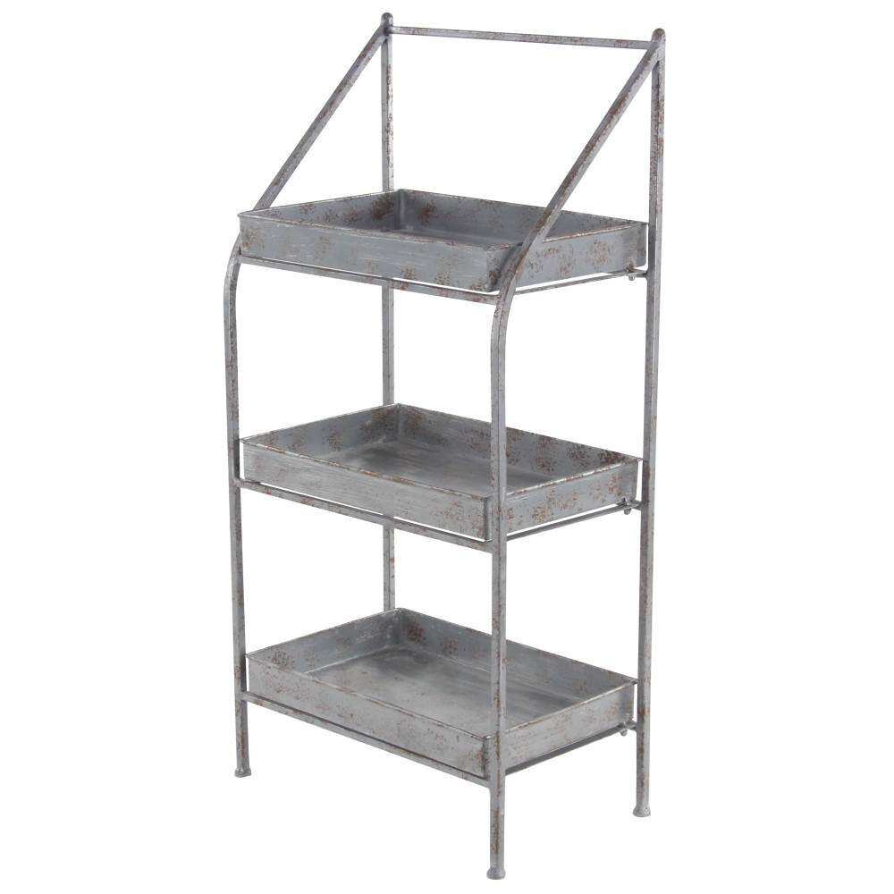 Distressed Silver Metal 3-Tier Plant Stand, 18" x 39"