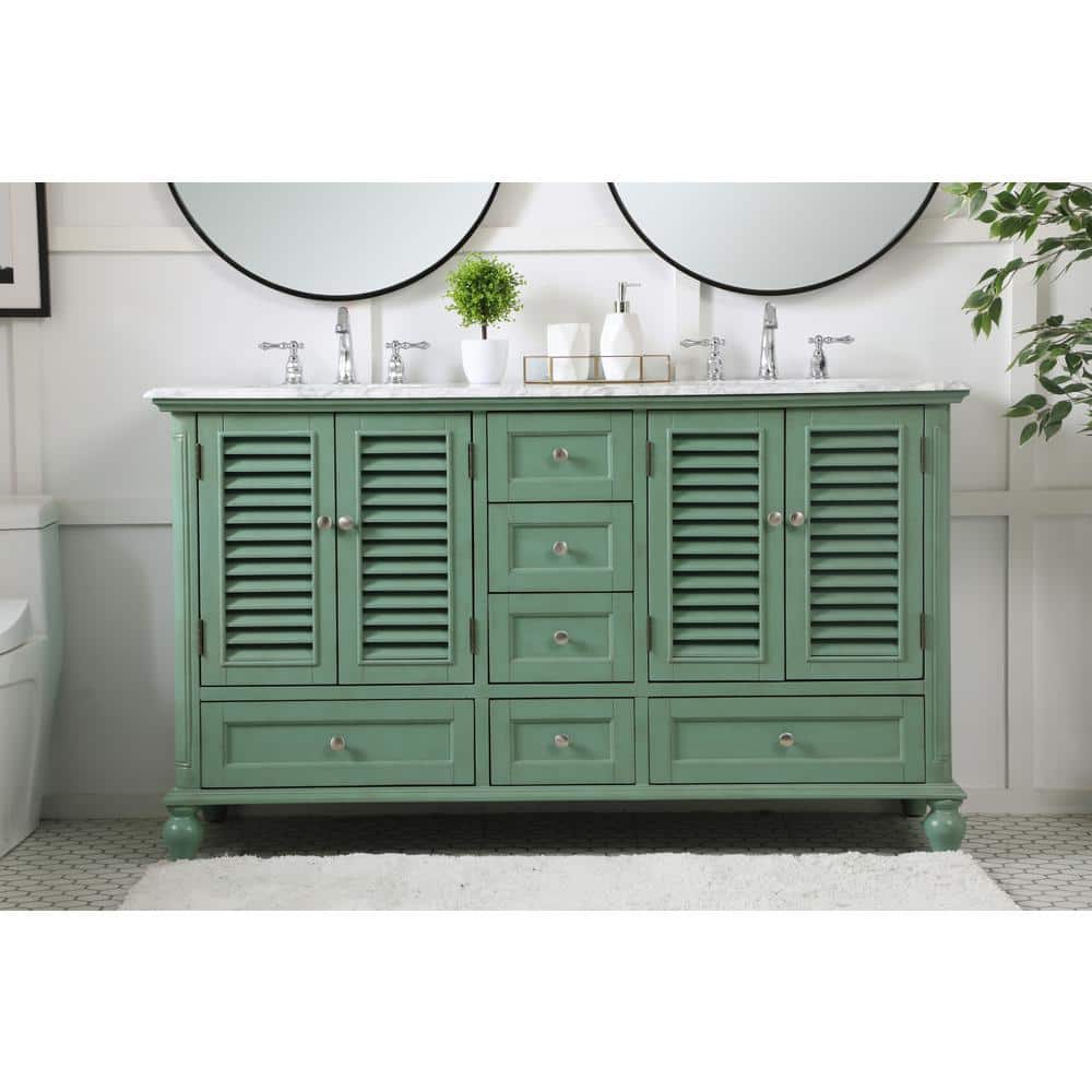 Coastal Charm 60" Gray Double Vanity with Marble Top and Ample Storage