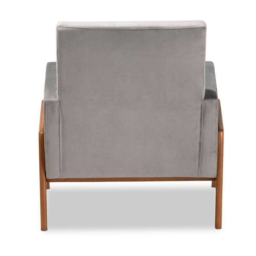 Perris Grey Velvet and Walnut Brown Wood Accent Chair