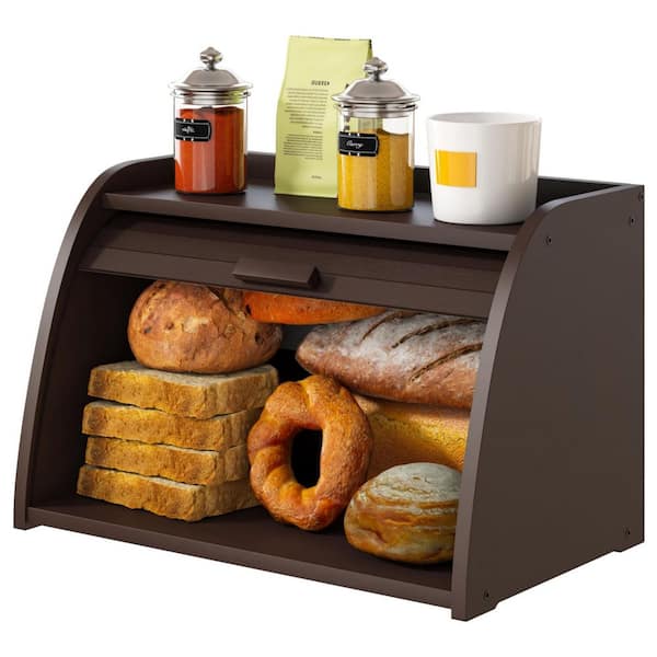 Numhew 1-Piece Large Capacity Brown Bamboo Corner Bread Box for