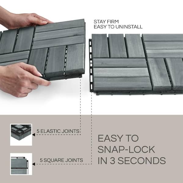 10-Piece Gray 12 in. x 12 in. Interlocking Deck Tiles, Patio Flooring Outdoor Waterproof for Balcony, Backyard