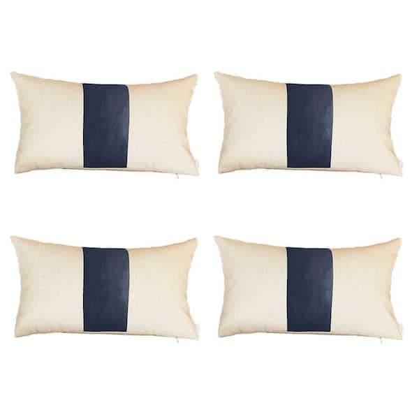 MIKE & Co. NEW YORK Navy Blue Boho Handcrafted Vegan Faux Leather Lumbar Solid 12 in. x 20 in. Throw Pillow Cover (Set of 4)