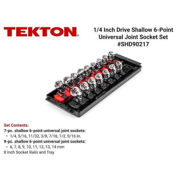 1/4 in. Drive Universal Joint Socket Set with Rails, 16-Piece (1/4-9/16 in., 6-14 mm)