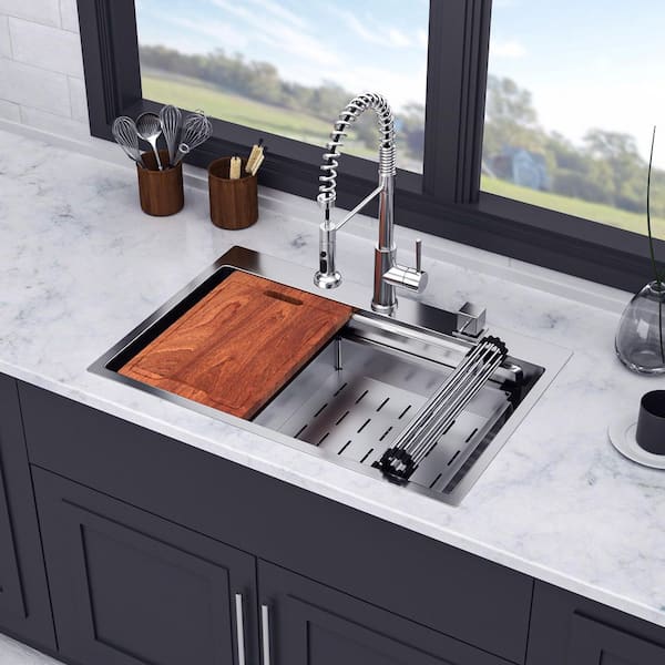 33 in. L x 22 in. W Drop-In Single Bowl 16-Gauge Stainless Steel Kitchen Sink in Brushed Nickel