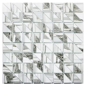Art Deco White & Gray 12.48 in. x 12.48 in. Triangle Square Mosaic Glass Backsplash Wall Tile (10 Sq. Ft./Case)