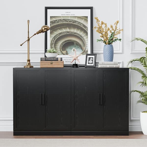 Modern Black Wood 72 in. Buffet Sideboard with Doors and 4 Adjustable Shelves for Dining Room, Living Room or Entryway
