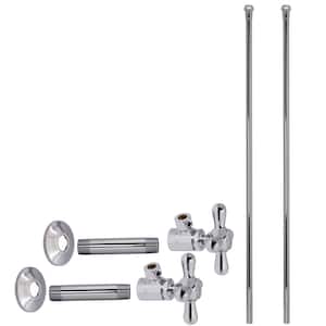 1/2 in. IPS x 3/8 in. OD x 20 in. Bullnose Dual Supply Line Kit with Cross Handle Angle Shut Off Valves, Polished Chrome