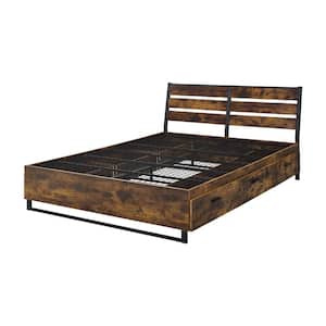Juvanth Rustic Oak and Black Queen Size Panel Bed
