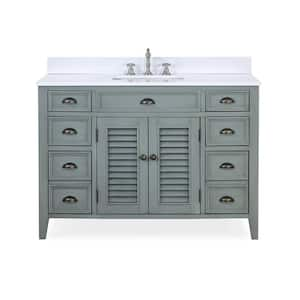 Zapate 46.50 in.W x 22 in.D x 35 in.H Bathroom Vanity in Gray with Single Sink White Quartz Top