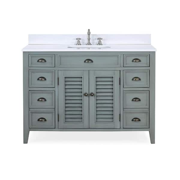 Benton Collection Zapate 46.50 in.W x 22 in.D x 35 in.H Bathroom Vanity in Gray with Single Sink White Quartz Top