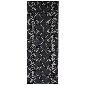 Aspen Black Creme 2 ft. 8 in.. X 8 ft. Machine Washable Tribal Moroccan Bohemian Polyester Non-Slip Backing Area Rug