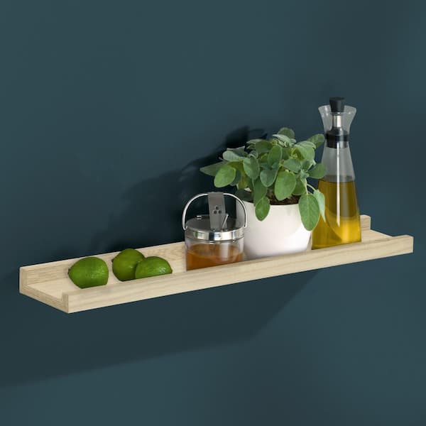 BORDER 23.6 in. x 3.5 in. x 1.2 in. Brushed Oak MDF Decorative Wall Shelf with Brackets