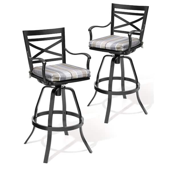 Crestlive Products Swivel Aluminum Outdoor Bar Stool with Sunbrella Milano Char Cushion (2-Pack)