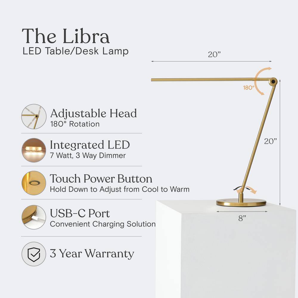 Brass Adjustable Touch Sensor LED Desk Lamp