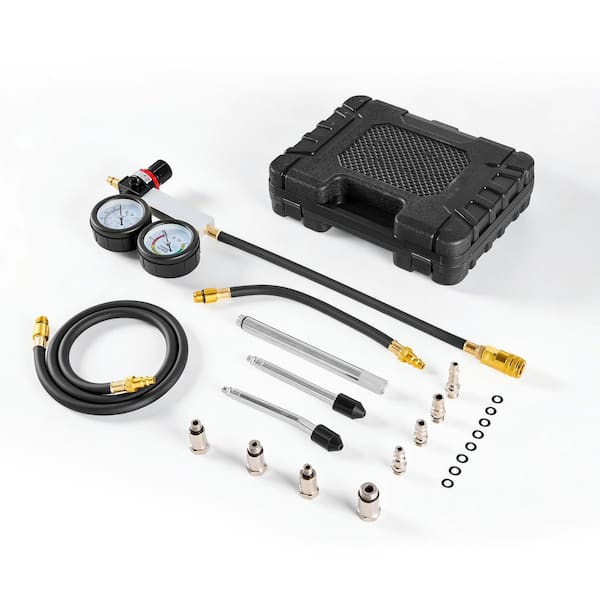 Engine Cylinder Compression Tester Kit, Pressure Gauge Range 0-100 PSI, Automotive Leak Down Tester Set with 4 Adapters