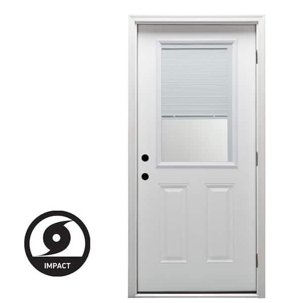36 in. x 80 in. Severe Weather Internal Blinds Left-Hand 1/2-Lite Clear Primed Fiberglass Smooth Prehung Front Door