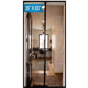 39 in. x 83 in. Black Trim Flame Resistant Fiberglass Mesh Magnetic Screen Door with Extra Wide Header and Storage bag