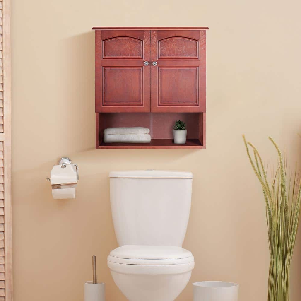 Mahogany Brown Wooden Wall Cabinet with Adjustable Shelving
