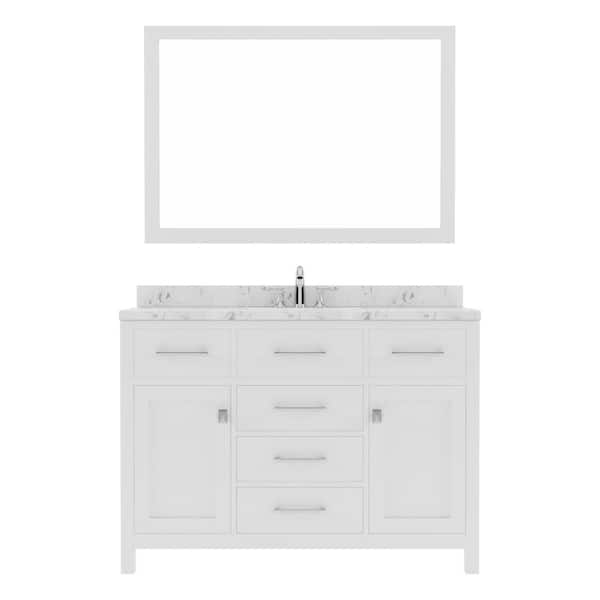 Virtu USA Caroline 48 in. W x 22 in. D x 35 in. H Single Sink Bath Vanity in White with Quartz Top and Mirror