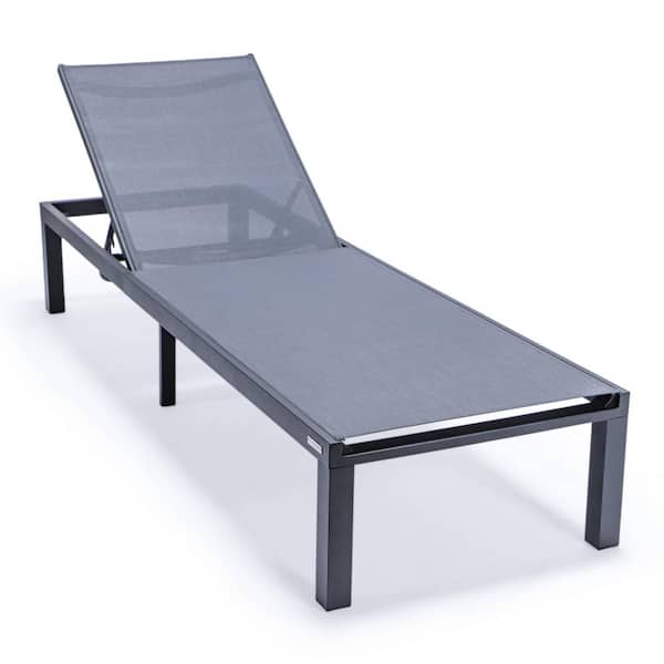 Leisuremod Marlin Modern Black Aluminum Outdoor Patio Chaise Lounge Chair with Fire Pit Table (Dark Grey)