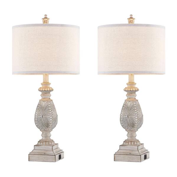 Set of 2 purchases Bedside Table Lamps (Ivory White Barrel Fabric Shade & Metal Base)Night