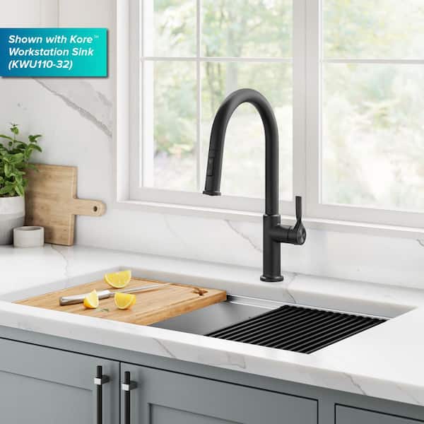 KRAUS Torak 2-Function Matte Black 16.75 in. H Pull Down Kitchen
