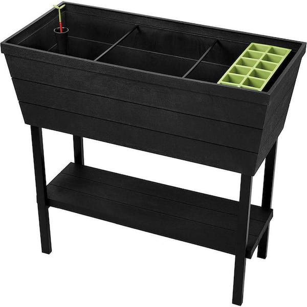 Unbranded 12.7 Gal. Dark Gray Resin Elevated Garden Bed with Automatic Watering Pots and Drainage Plugs