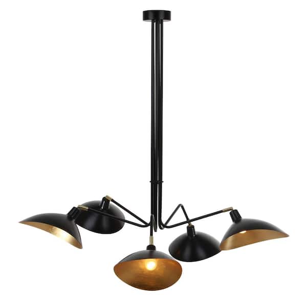 SAFAVIEH Lettie 13-Watt 5-Light Black Pendant-Light with Metal Shade