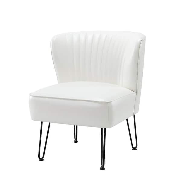 JAYDEN CREATION Christiano Modern Ivory Faux Leather Comfy Armless Side Chair with Thick Cushions and Metal Legs