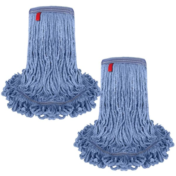 BISON LIFE 1.25 in. Loop End Commercial String Mop Blended Mop Head Replacement Refill 24 oz. Blue (2-Pack)