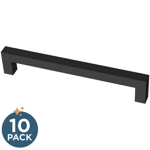 10-Pack Simple Modern Square 6-5/16 in. (160 mm) Modern Matte Black Cabinet Drawer Pulls