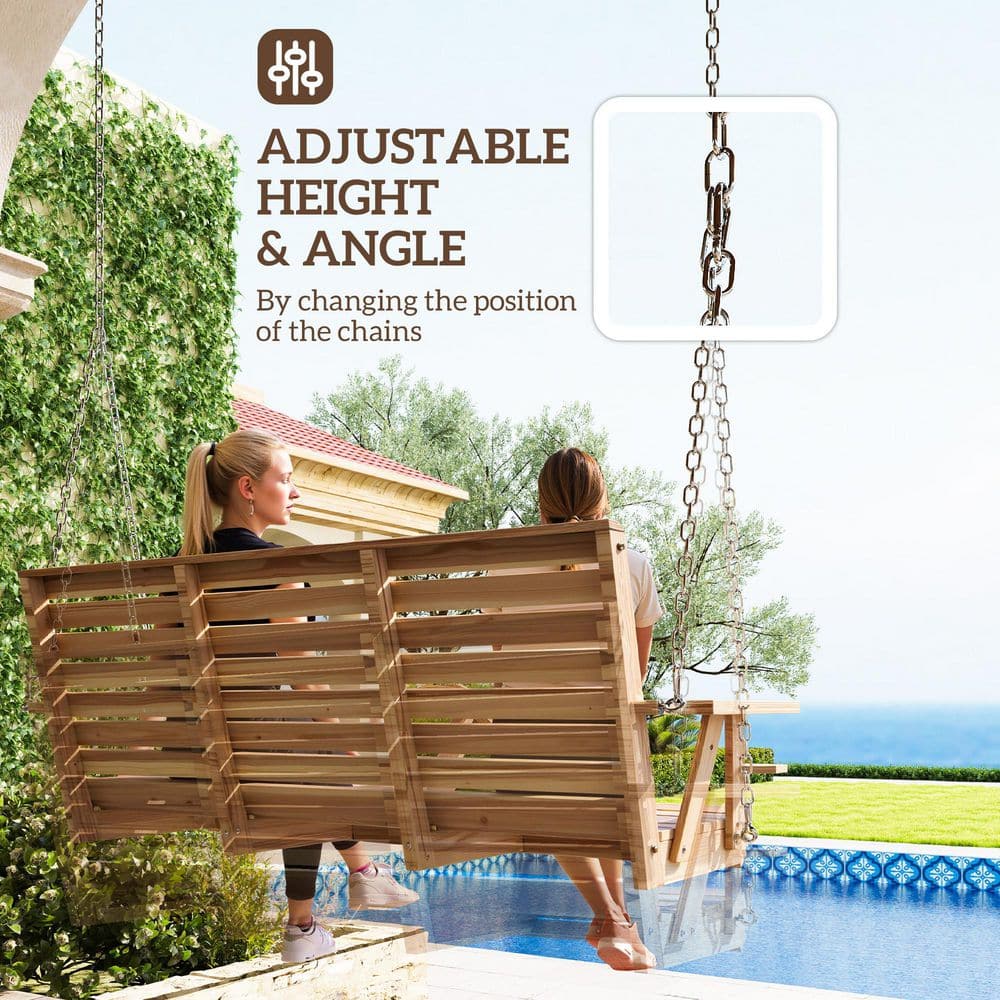Nature Wood 5 FT 3-Seater Outdoor Porch Swing with Cupholders