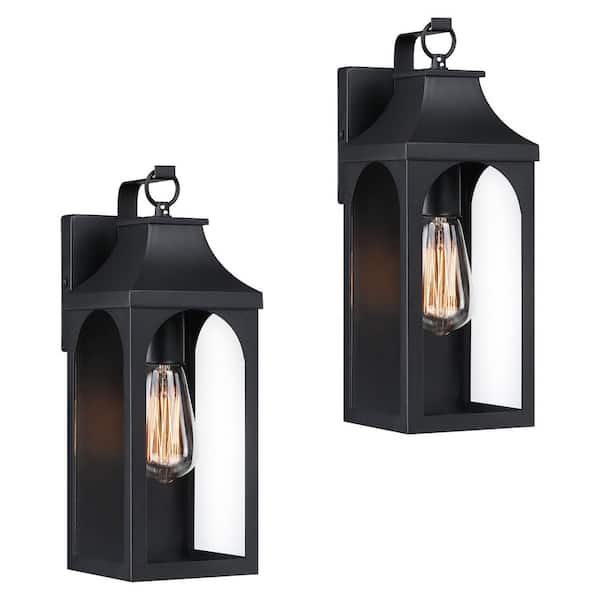 13.63 in. 1-Light Matte Black Outdoor Wall Lantern Sconces with No Bulbs Included (2-Pack)