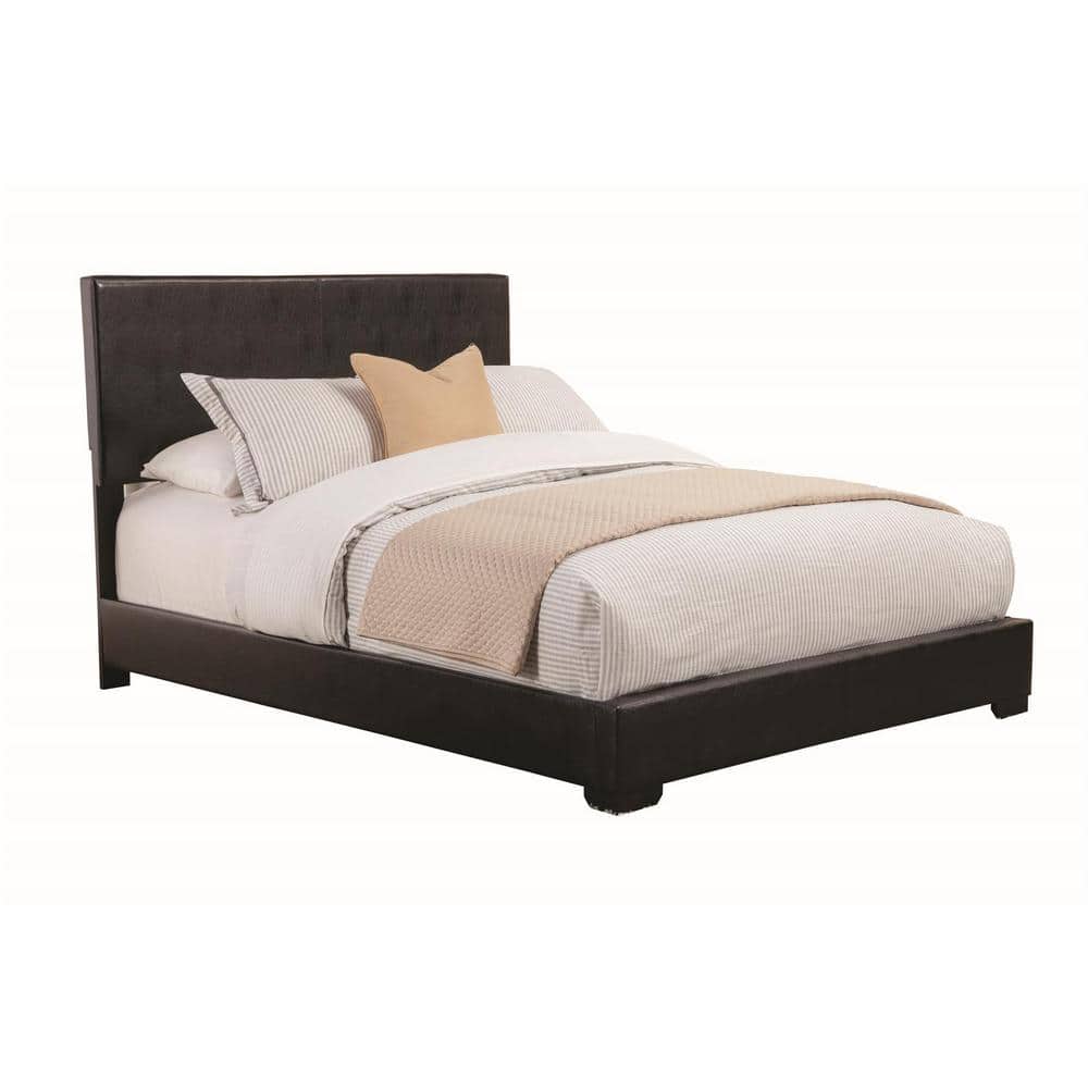 Elegant Full/Double Upholstered Bed with Faux Leather Headboard in Black